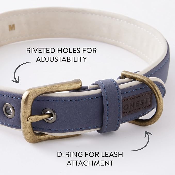 HonestBaby Collars and Leash Sets Braided and Vegan Suede for Dogs Organic Cotton for Pets, Navy/Natural, X-Small
