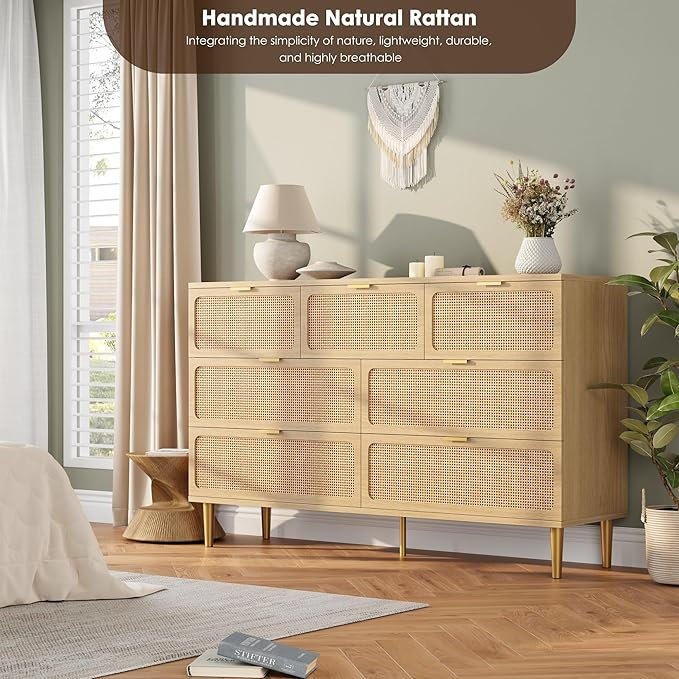 GarveeHome Rattan 7 Drawer Dressers