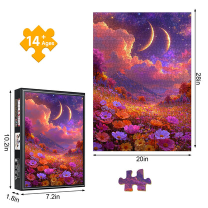1000 Piece Jigsaw Puzzle, Dreamy Twin Crescent Moon Starry Sky