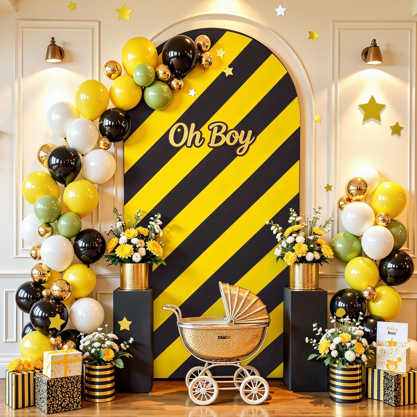 6.6FT Arch Cover Black and Yellow Stripe Bakcdrop Cover Spandex Arch Stand Cover Reversible Striped Arch Backdrop for Baby Shower Birthday Boys Gender Reveal Construction Theme Party Photo Background