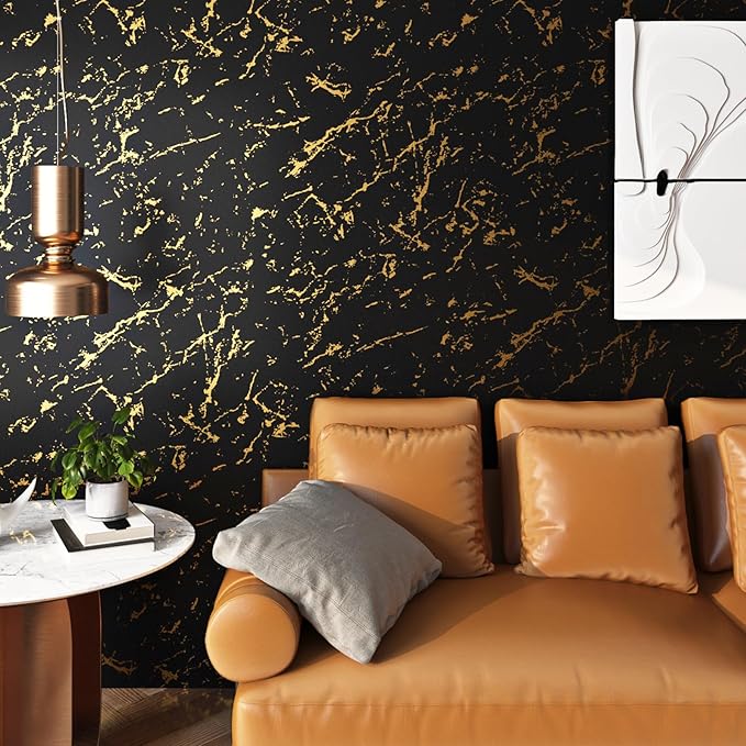 FunStick 24"x200" Modern Black and Gold Wallpaper Peel and Stick Wallpaper