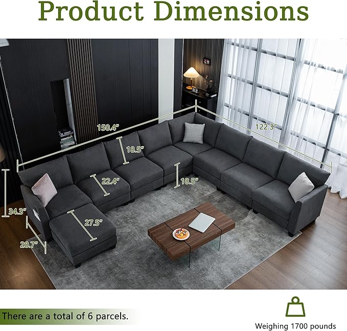 150.4" Large Sectional Couches for Living Room, 8 Seater L Shaped Modular