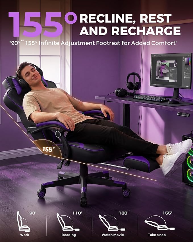 GTPLAYER Gaming Chair with Footrest, Big and Tall Game Chair 350lb Racing Style