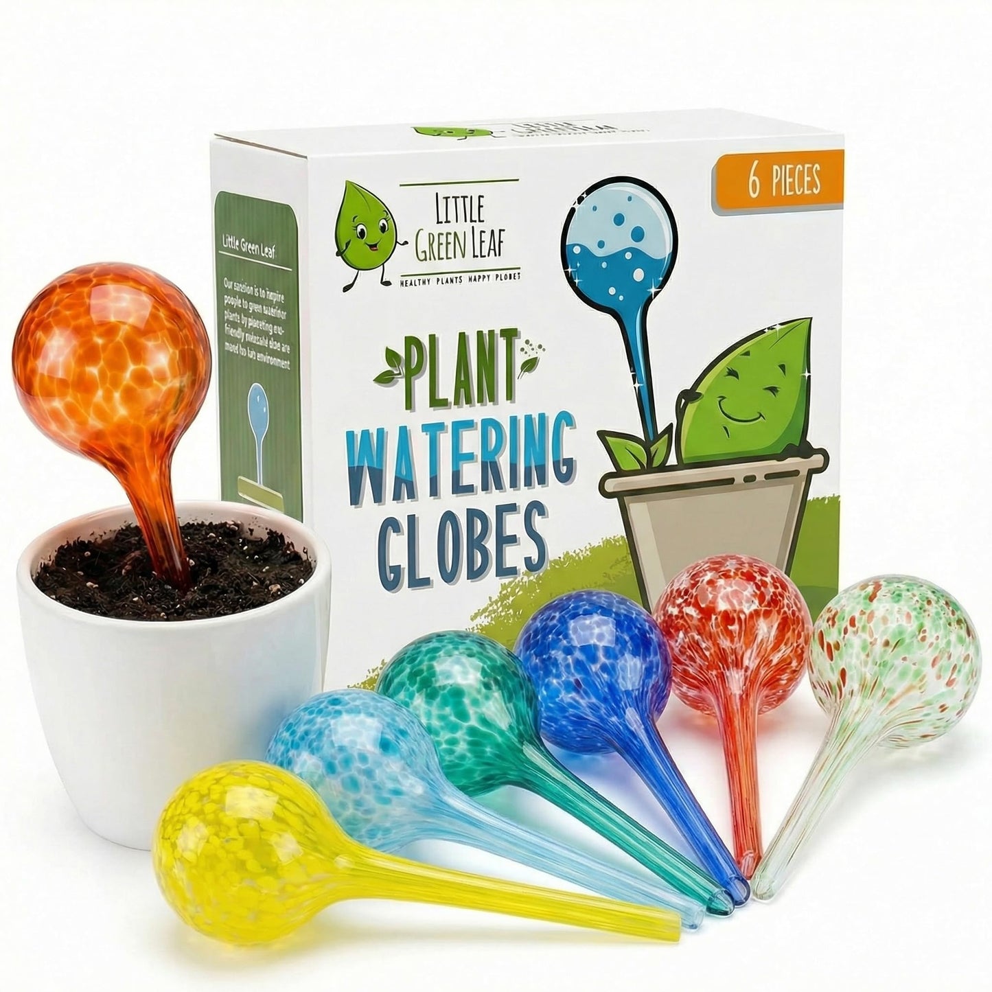Little Green Leaf Automatic Plant Watering Globes Self Watering Planter Inserts (Set of 6) | Hands Free Multicolor Glass Bulbs | Planter Spikes to Support Indoor & Outdoor Plant Health (100ml)