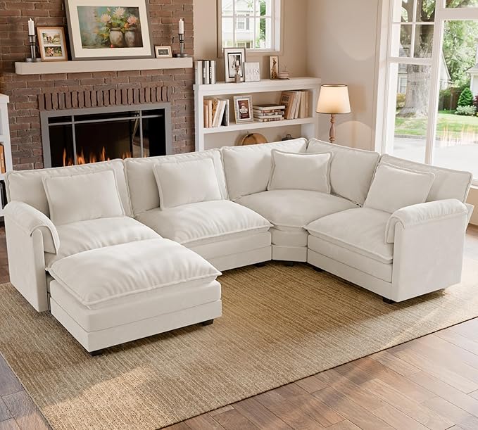 ELUCHANG 114" Oversized V-Shaped Cloud Couch Modular Sectional Sofa