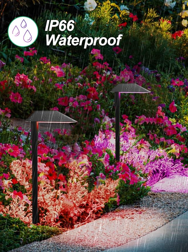 5W RGBW Low Voltage Landscape Lights LED Pathway Lights with Connectors,IP66 Waterproof Color Changing Landscape Lighting 12-24V Landscape Path Light for Walkway Garden Yard Lawn (12Pack)