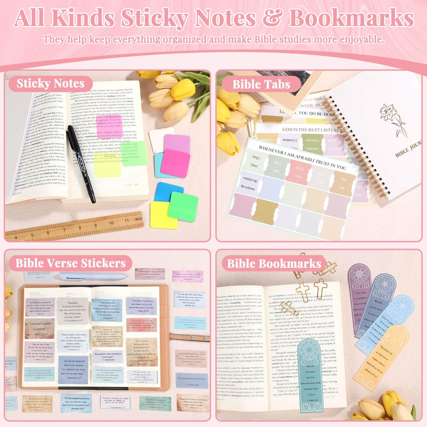 Flasoo All-in-One Bible Journaling Kit, Bible Study Supplies Include Bible Cover Case, Journal Notebook, Highlighters, Pens, Bible Verse Stickers, Tabs, Bookmarks for Christian Gift for Women