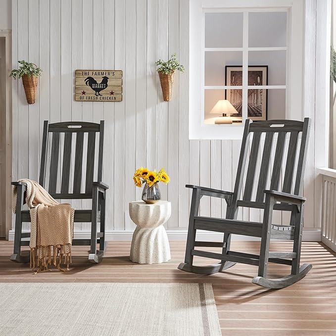 Psilvam Outdoor Rocking Chair, Poly Lumber Oversized Rocking Chair