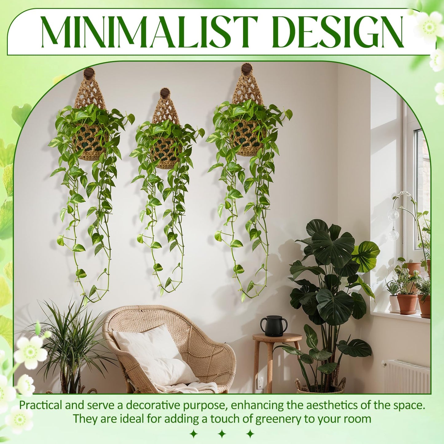 Teecyhooo 6 Pk Wall Planters for Indoor Macrame Plant Hanger Boho Wall Mounted Flower Baskets Hanging Planter, Plants and Pots are Not Included(Linen Color,4 x 8 Inch)