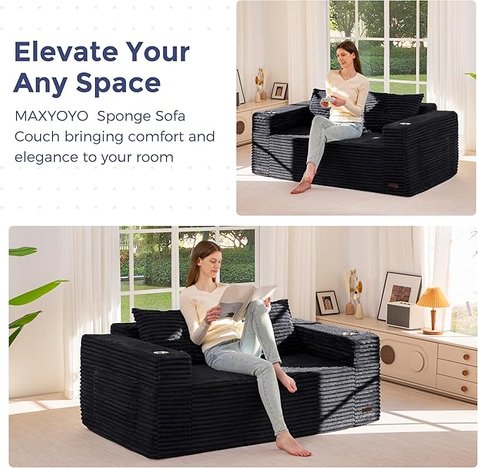 MAXYOYO 63" Boneless Loveseat Sofa Couch