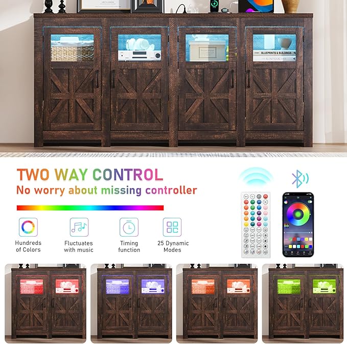 74" Large LED Farmhouse TV Stand