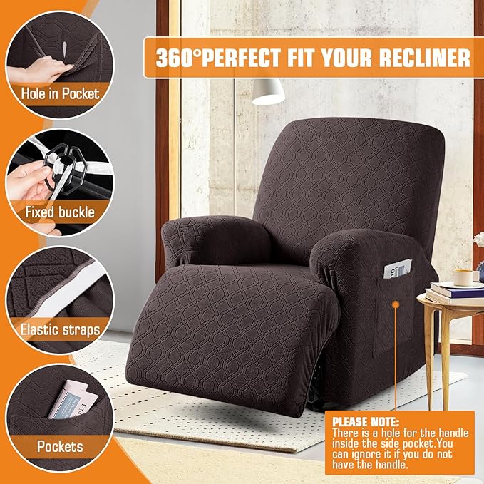 VANSOFY Oversized Recliner Chair Cover, 4-Pieces Stretch Recliner Covers