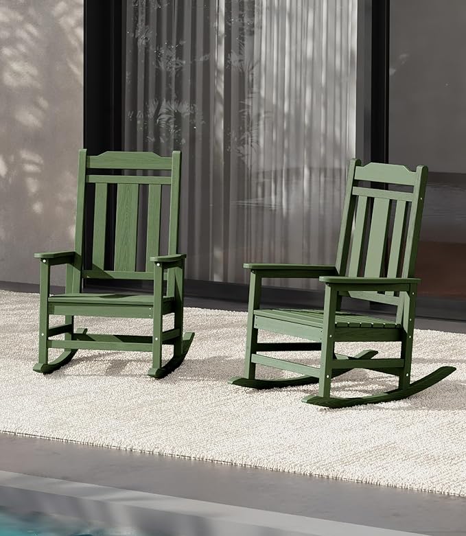 SERWALL Oversized Rocking Chair Set of 2 Outdoor, HDPE Outdoor Rocking Chair