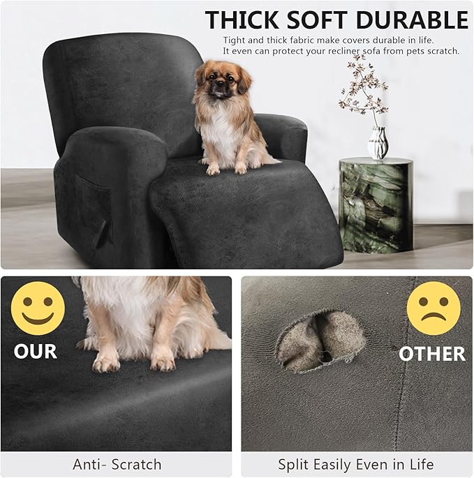 ANARACHON Leather Look Oversize Recliner Chair Covers, Thick 4 Pieces Recliner