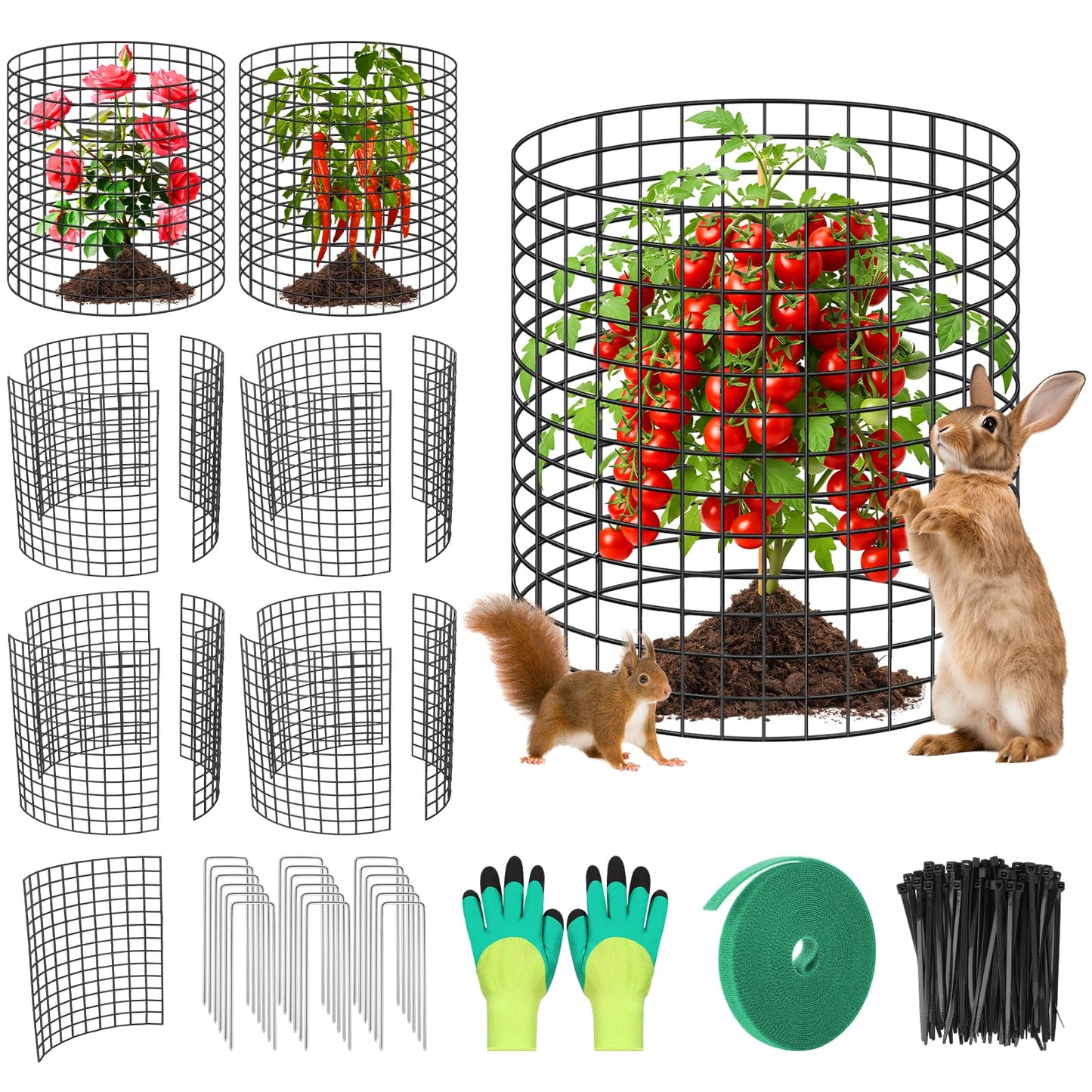 6 Pack Plant Protector from Animals,16" x 12" Wire Garden Plant Protectors,18pcs Pre-Bent Metal Mesh Plant Protectors with Zip Tie and Stake, Garden Plant Cage for Flower Vegetable to Keep Animals Out
