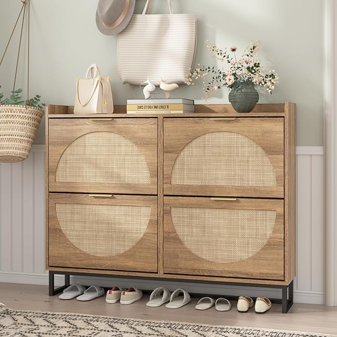 Maupvit Large Rattan Shoe Storage Cabinet