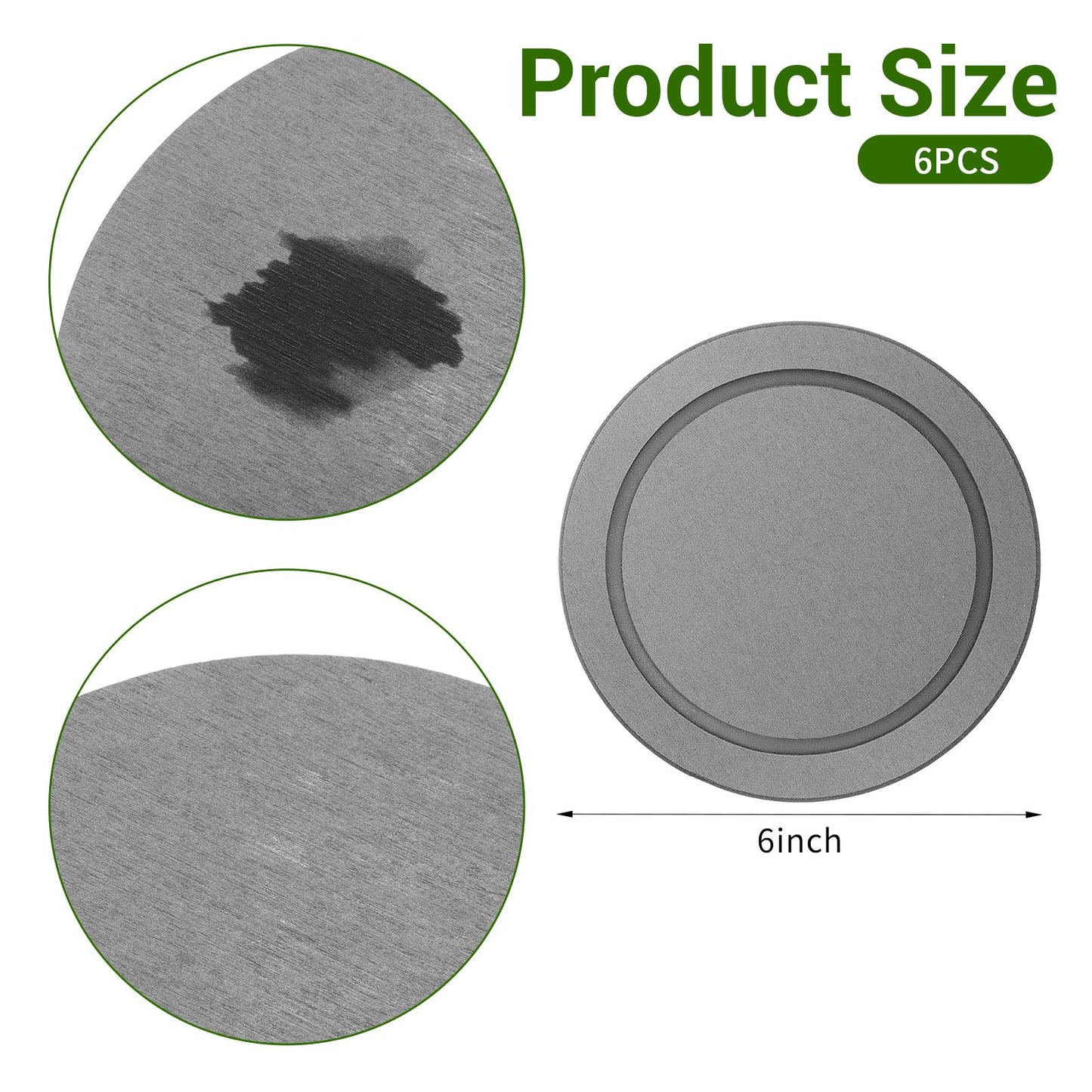 Leooomap 6 Pack of 6 Inch Round Plant Saucer, Diatomaceous Earth Water Catcher Tray for Indoor & Outdoor Pots, Instant Drying Stone Drainage Dish with Non-Slip Feet, Dark Gray