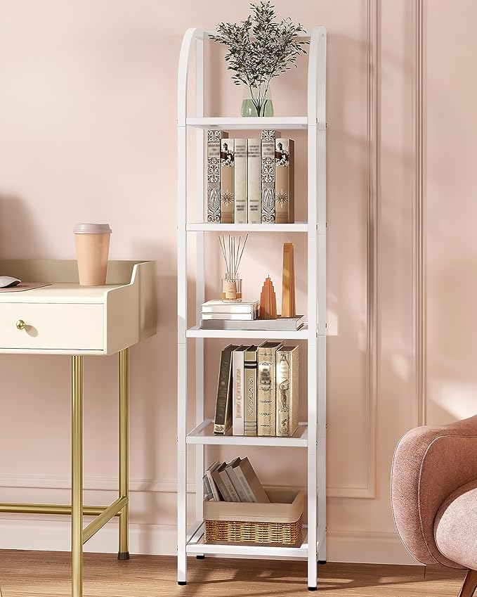 Hzuaneri Bookcase Bookshelf, Tempered Glass Arched Bookshelf