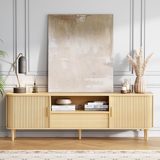 IRONCK Modern Fluted TV Stand for TVs Up to 80 inches, TV Console