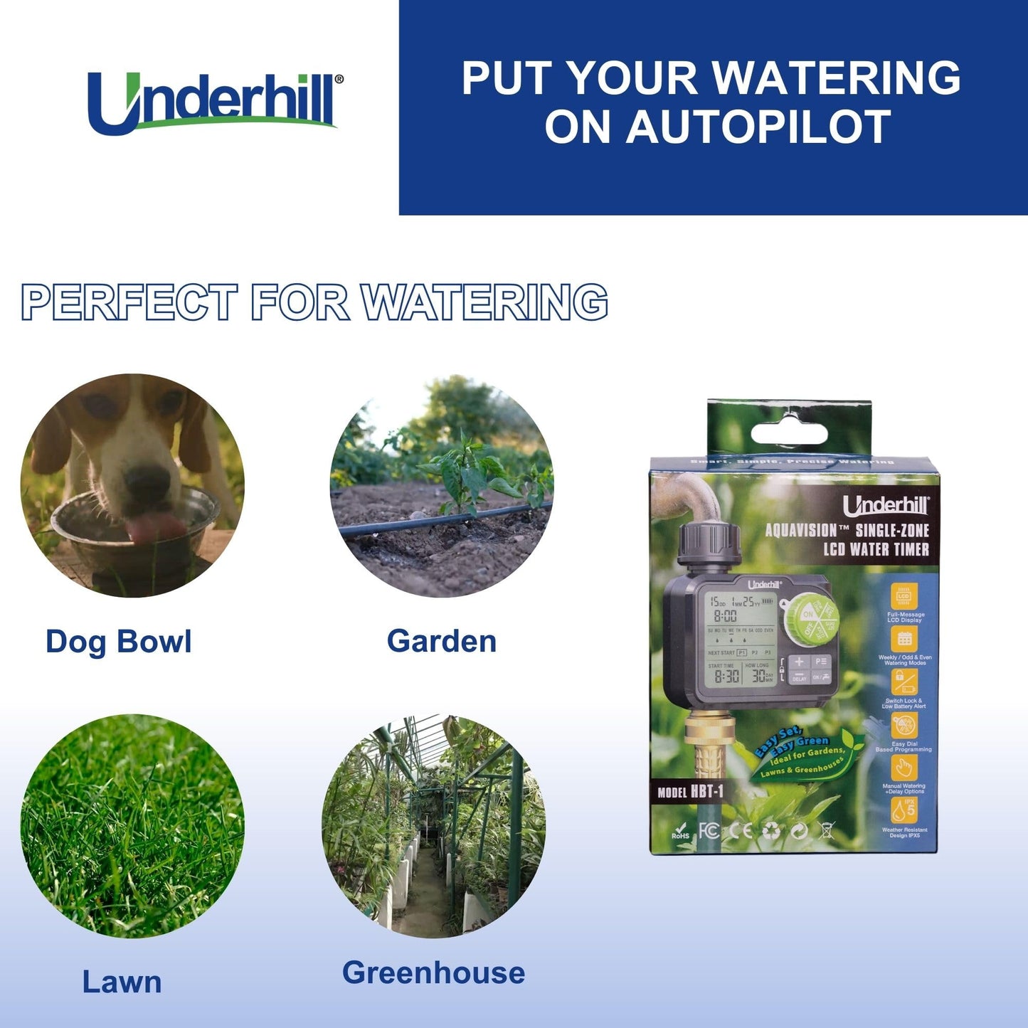 Underhill AquaZone Digital Hose Timer – Automatic Garden Water Timer with LCD Display, Programmable Irrigation Controller for Sprinklers, Drip Systems & Garden Hose Faucets