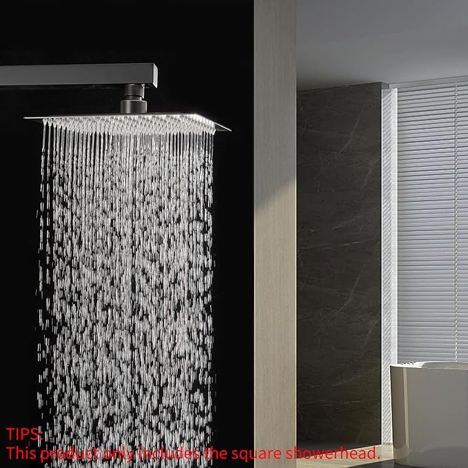 BESy 16 Inch Rain Shower Head, 16" Square Rainfall & High Pressure Stainless Steel Bath Showerhead, 1/16" Ultra Thin, Waterfall Full Body Coverage with Silicone Nozzle, Oil Rubbed Bronze Finish