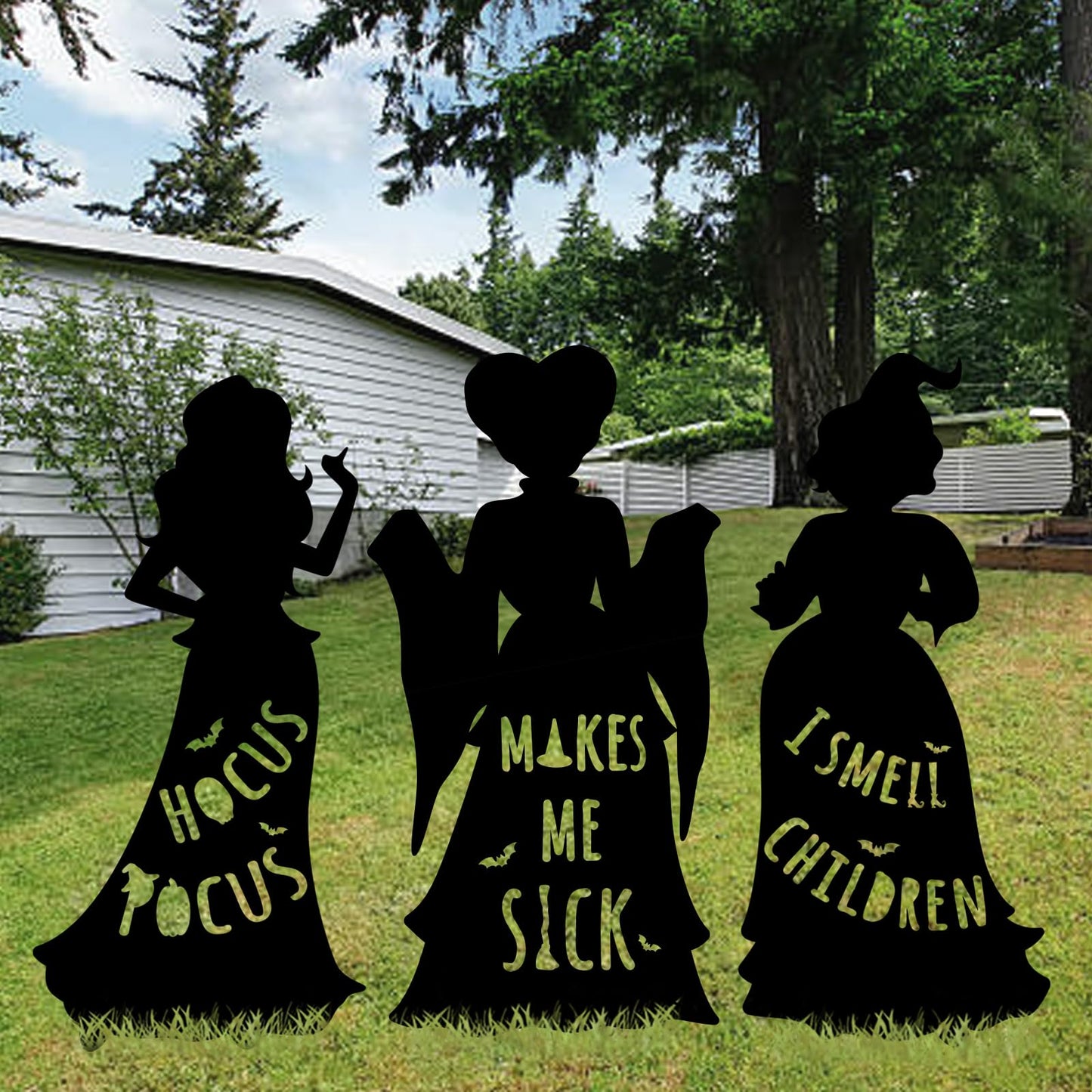 Hocus Pocus Halloween Decorations Outdoor: 3 Extra Large Hocus Pocus Witches, Black Halloween Silhouette Yard Signs with Stakes, Thick Corrugated Plastic, Outside Yard Lawn Decor for Kids Home Party