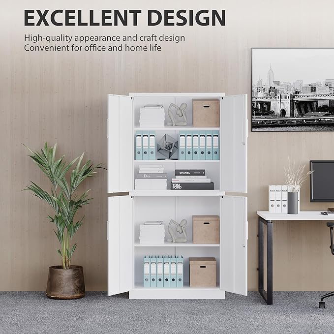 Metal Storage Cabinet with 3 Adjustable Shelves, Tall Steel Pantry Cabinets 4
