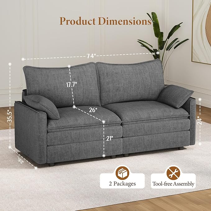 Vesgantti 74" Loveseat Sofa for Living Room, Comfy Cloud Couch Deep Seat
