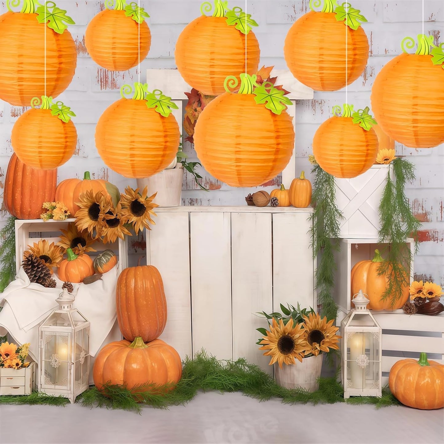 12Pcs Fall Thanksgiving Pumpkins Decorations Orange Paper Pumpkin Ball Decorations Lanterns Unique Design Perfect for Halloween Jack O Lantern Classroom Kitchen Party Indoor Outdoor
