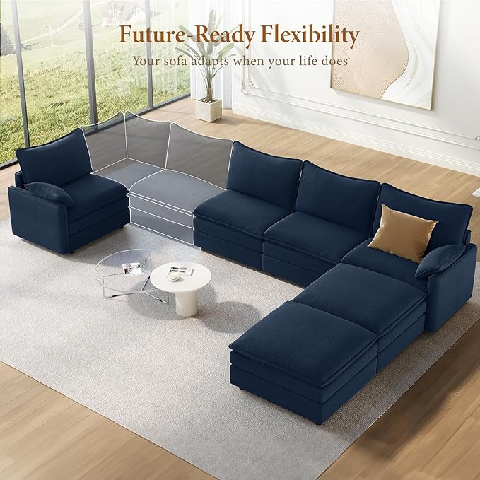 Vesgantti 142" U Shaped Sectional Couch, Comfy Cloud Modular Sectional Sofa