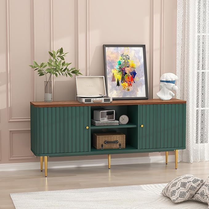 ARTPOWER 55” Fluted TV Stand, Mid Century Modern Green TV Stand