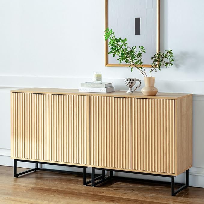 EYYTHUNG Fluted Cabinets with Storage Set of 2, Sideboard Buffet Cabinet with