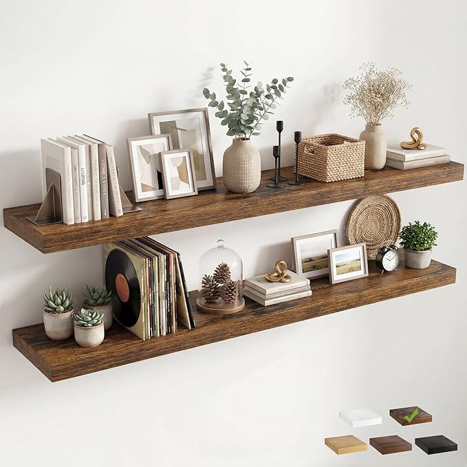 12 inch Deep Floating Shelves for Wall, 72 inch Wide Engineered Wood Wall