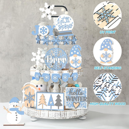 20 Pcs Winter Tray Decor Snowflake Snowman Gnome Wooden Signs Winter Wonderland Table Centerpieces Rustic Farmhouse Winter Tabletop Decorative Trays for Party Home Christmas Holiday