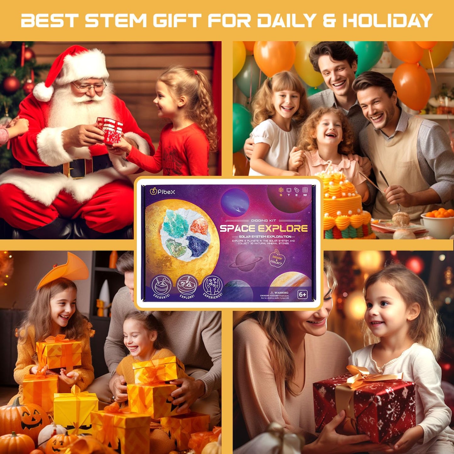 PIBEX Gemstone Dig Kit, Dig up 30 Rocks & Minerals from 6 Solar System Planets, Archaeology Geology Science Experiment Activity Set, Space Explore Mining Toy for Kids, Gift for Boys & Girls Age 6-8-12