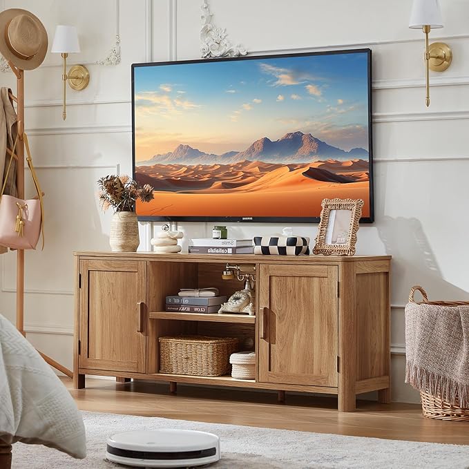 Joaxswe Farmhouse 55" Tv Stand, Dark Wood Entertainment Center