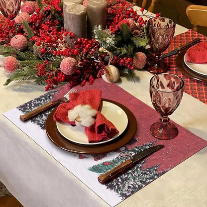 Aofmee Christmas Placemats Set of 6, Washable Christmas Place Mats for Party Kitchen Dining Decoration, Indoor/Outdoor Woven Vinyl Table Mats, Non-Slip Heat Resistant Holiday Placemats, Easy to Clean