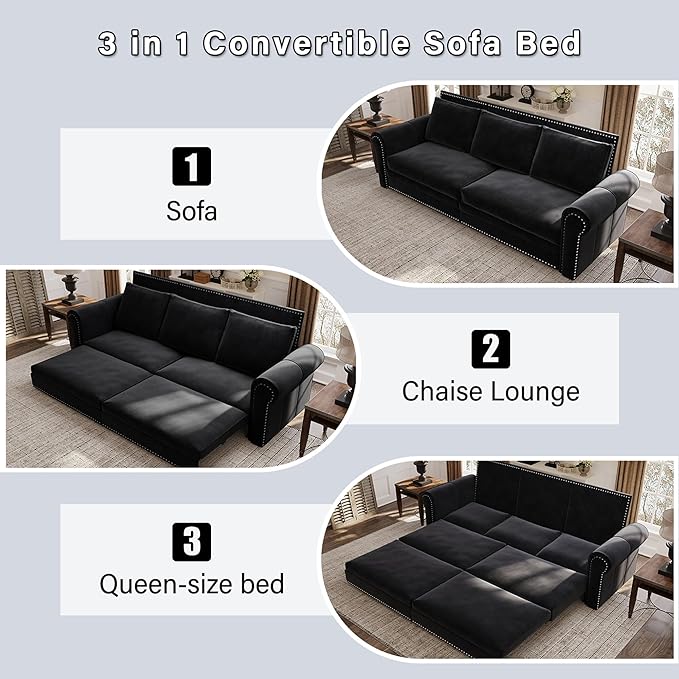 3 in 1 Convertible Sleeper Sofa Bed, 93.7" King Size Sofa Sleeper