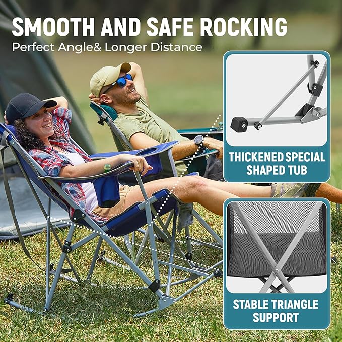 FUNDANGO Rocking Camping Chair, High Mesh Back Portable Folding Camp Chairs