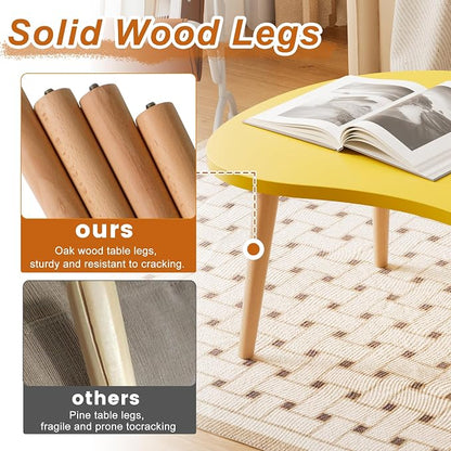Small Coffee Table, Low Table with Solid Wood Legs, 23.6" Mini Mango Accent Table Side End Table, Floor Table Desk for Sitting on The Floor, Coffee Tea Table for Living Room, Dorm, Apartment, Yellow