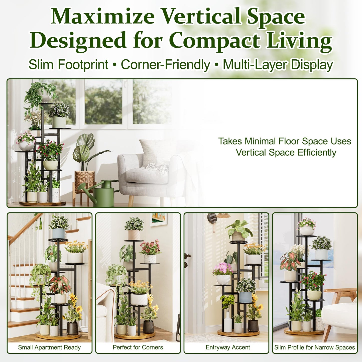 NQW Plant Stand Indoor Outdoor, Corner 5 Tier Metal Plant Shelf Display Rack, Planter Pot Holder Flower Stand Living Room Balcony Garden Patio