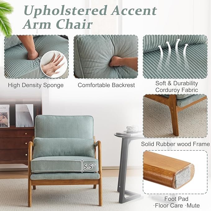 VINGLI Upgraded Premium Corduroy Accent Chair, Upholstered Arm Chair, Solid