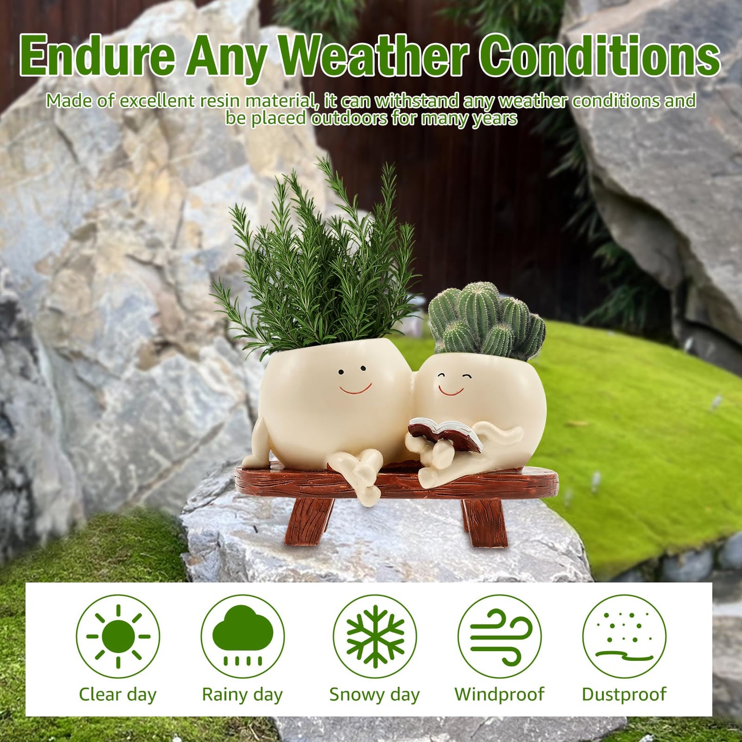 PTMTFYL Face Planter Pot, Flower Head Planter, Cute Resin Smiling Plant Pot with Drainage Hole, Chair Succulent Pots for Indoor and Outdoor Plants, Gift Ideai for Appreciation Christmas