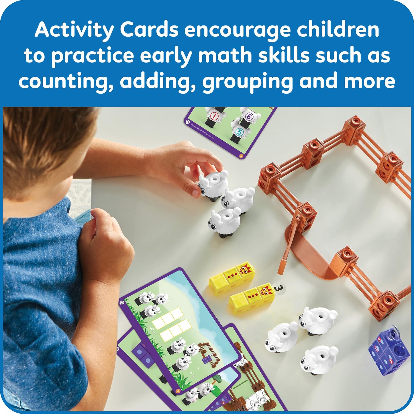 hand2mind Numberblocks Sheep Farm MathLink Cubes Activity Set, Preschool Learning Activities, Farm Playset, Counting Blocks, Number Toys, Kids Educational Toys, Math Manipulatives for Preschoolers