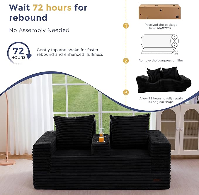 MAXYOYO Loveseat Sofa Bed, Striped Faux Fur Foldable Floor Sofa Couch in A Box