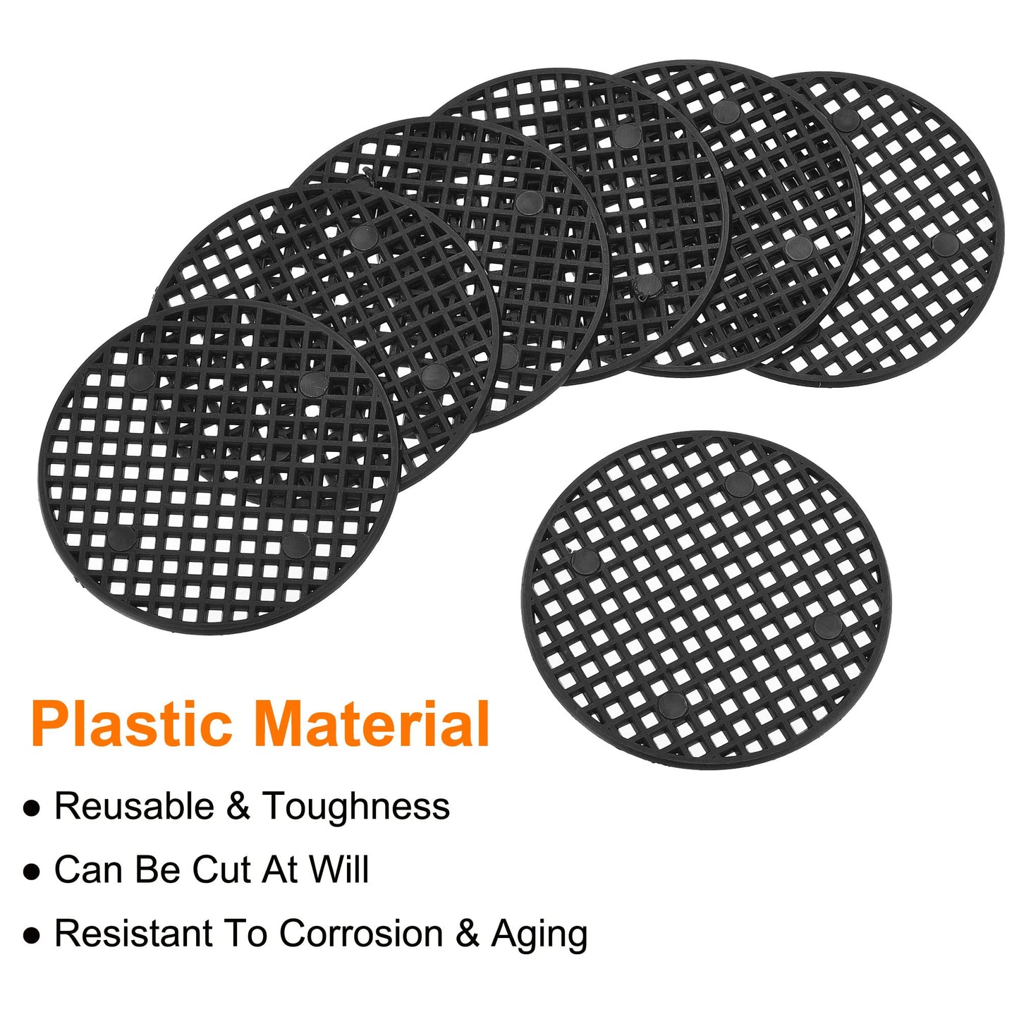 MECCANIXITY Flower Pot Hole Mesh Pad 2.6 Inch Bonsai Plant Bottom Round Plastic Soil Grid Screen Mat, Black Pack of 50