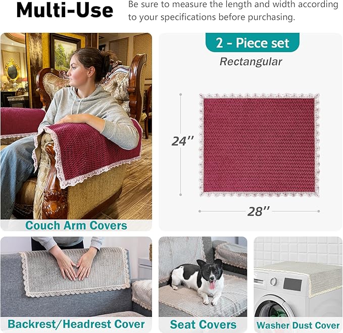 Burgundy Velvet Couch Arm Covers