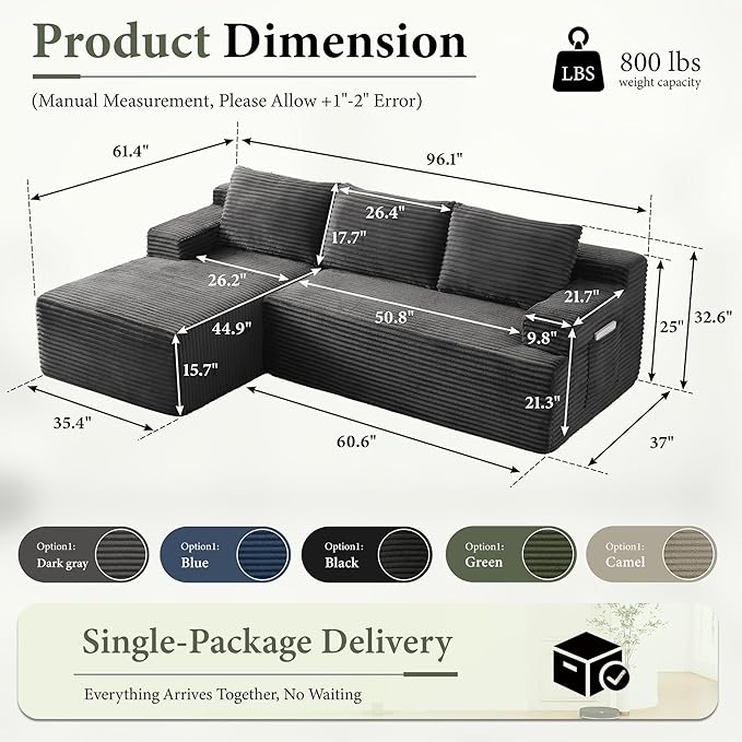 96" Sectional Couches for Living Room Cloud Couch Sofa