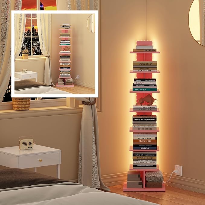 TUTOTAK Narrow Bookshelf, 8-Tier Bookcase
