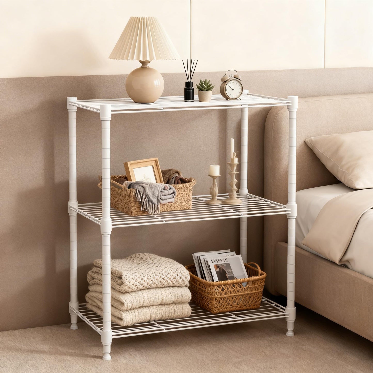 M MZG 450 lbs Wire Storage Shelving 3-Tier Utility Shelving Unit Steel Organizer Wire Rack for Home,Kitchen,Office,White (11.8" D x 17.7" W x 26.4" H)